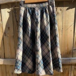 Vintage Plaid 70’s High Waisted Midi Wool Skirt